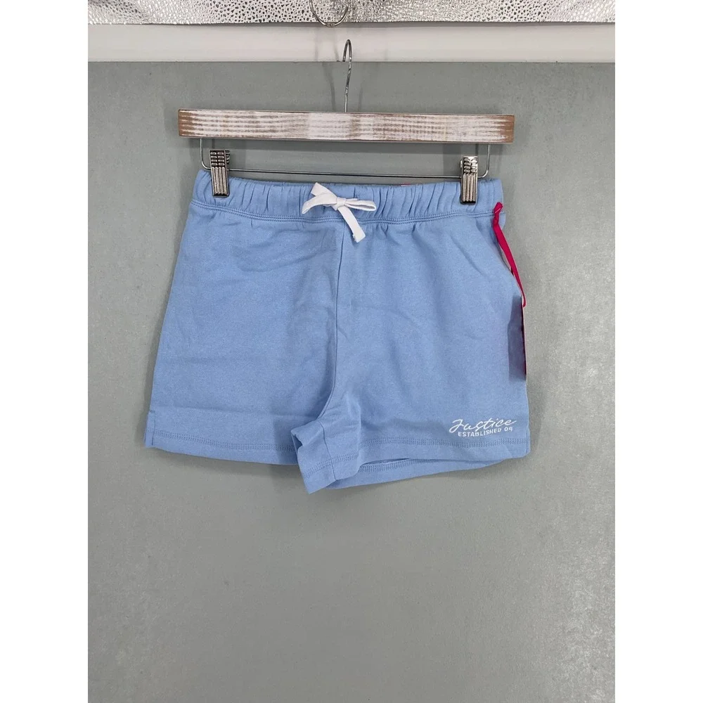 Justice Girls Sweatshorts Sail Blue Fleece Elastic Waist Logo L 12/14 NWT